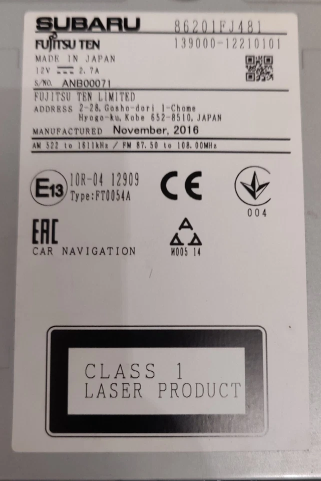 Autoradio Subaru XV 2017 - Immagine 2 di 3