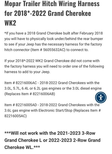 TRAILER TOW WIRING 2018-2022 JEEP GRAND CHEROKEE OEM ACCESSORY 82216006AC - Picture 10 of 21