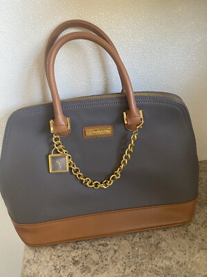 Joy & Iman grey & beige  handbag with handles/ a mirror & a watch charm