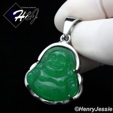 MEN WOMEN Stainless Steel Green Jade Silver Buddha Charm Pendant P123