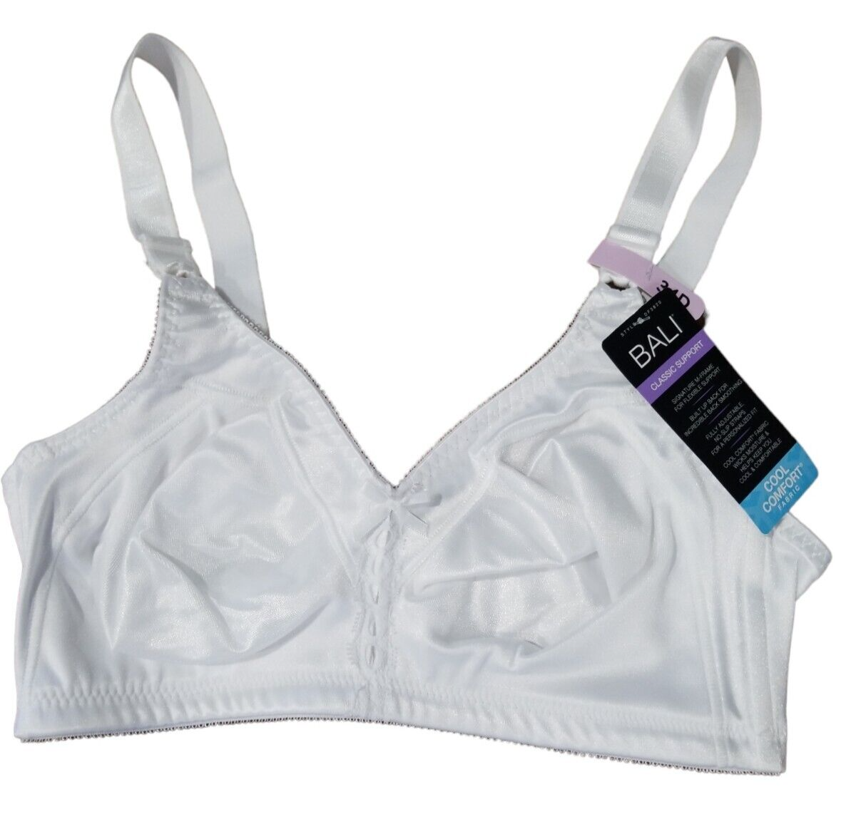 Bali Double Support Wireless Lace Up Front Bra DF3820 Size 34D White