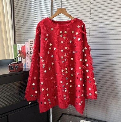 Women's Fashion Round Neck Sequin Tassel Pullover Knitted Sweater Jumpers 4026 