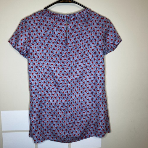 Boden Carey Top Blue Red Polka Dot Silk Crew Neck Short Sleeve Blouse Size US 2 - Picture 4 of 4