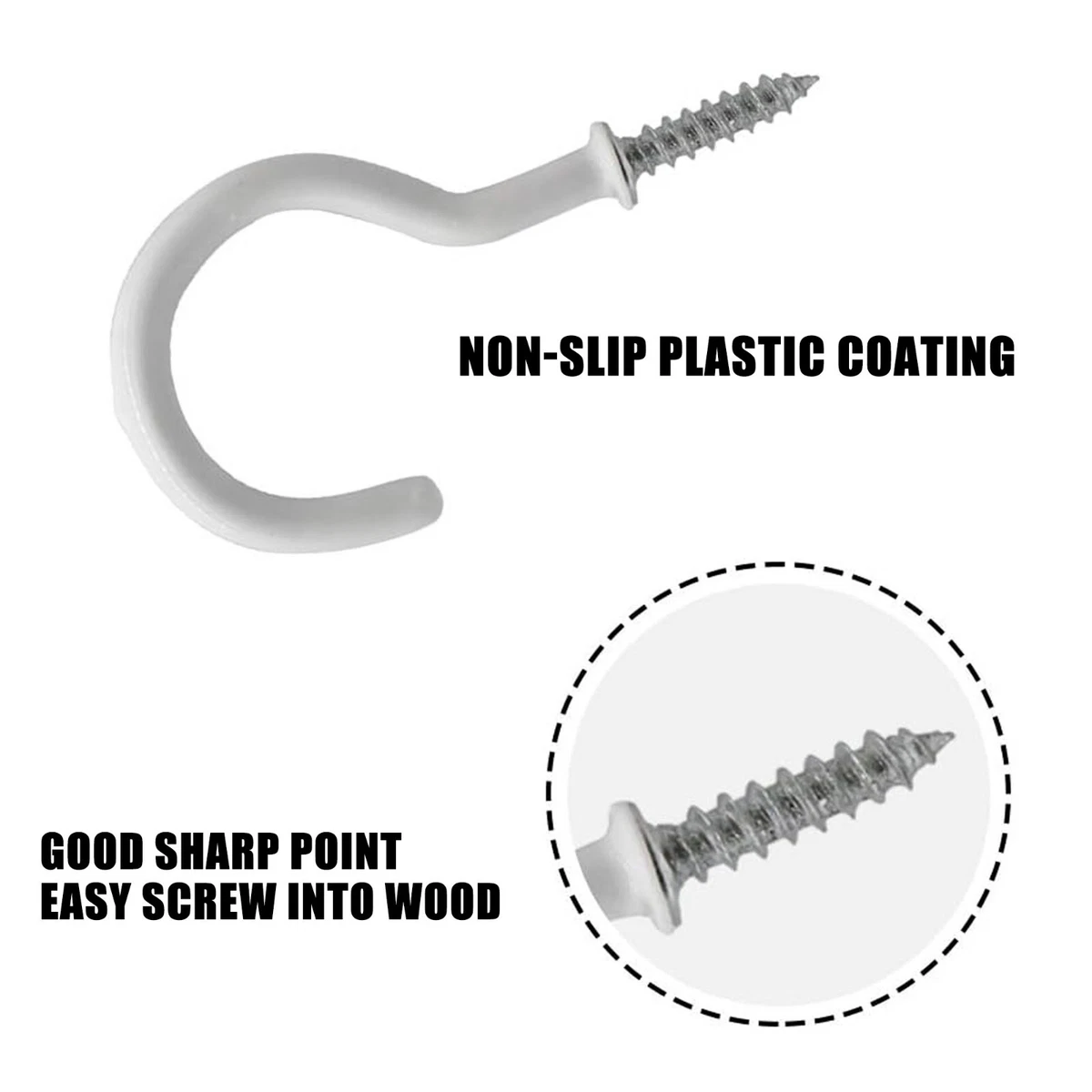 19/38/50mm PVC COATED Metal Screw In Cup Hooks White Hanging Hat Plant Hanger