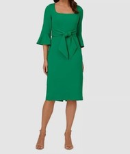 Adrianna Papell Women's Green Bell Sleeve Tie Front Dress Size 8