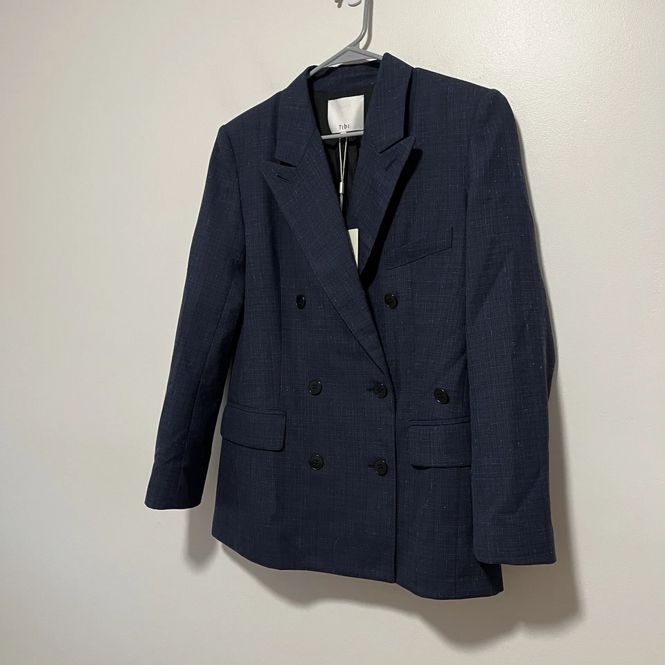Blazer Tibi Nuevo con Etiquetas Doble Pecho Azul Lana Manchada Talla 2 Foto 4 de 4