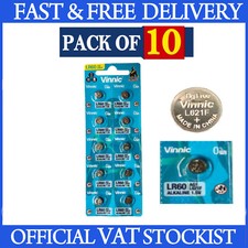 10 x Vinnic 364 LR60 Watch Battery AG1 L621F 1.5v Batteries LR60 164 621 LR60