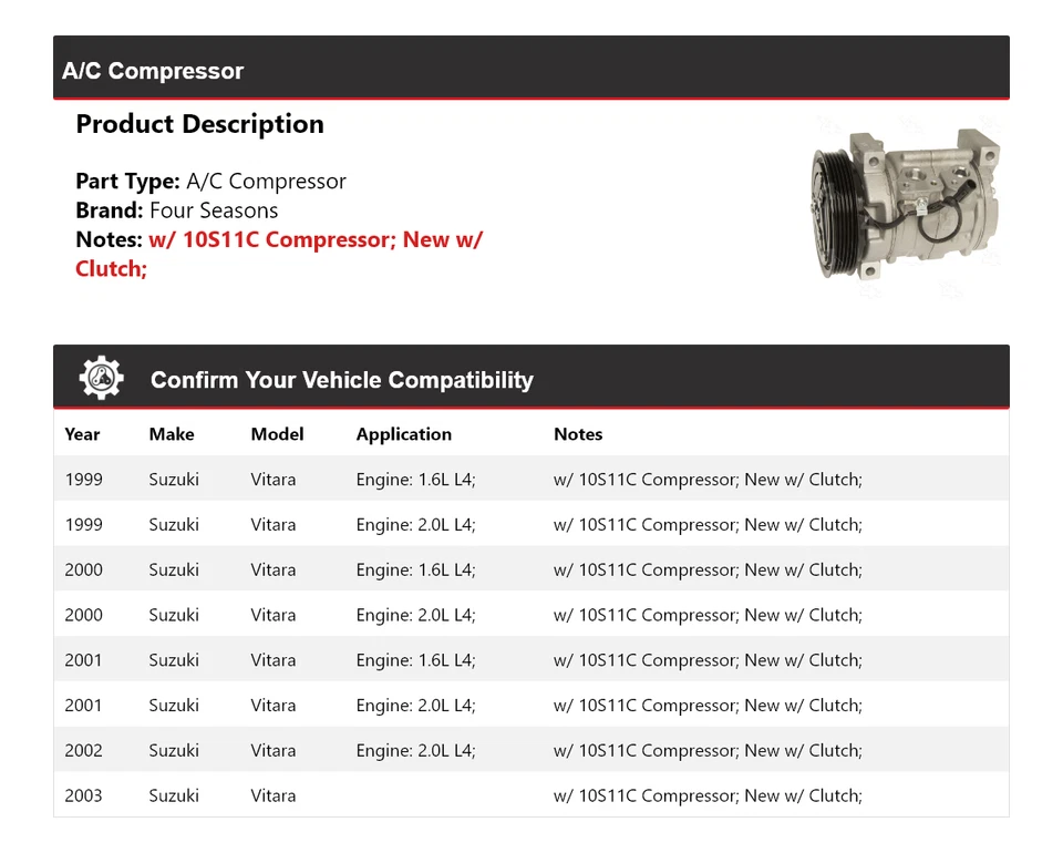 Compressor AC Suzuki Vitara 1999-2003 4 estações 2000 2001 2002 - Imagem 2 de 4