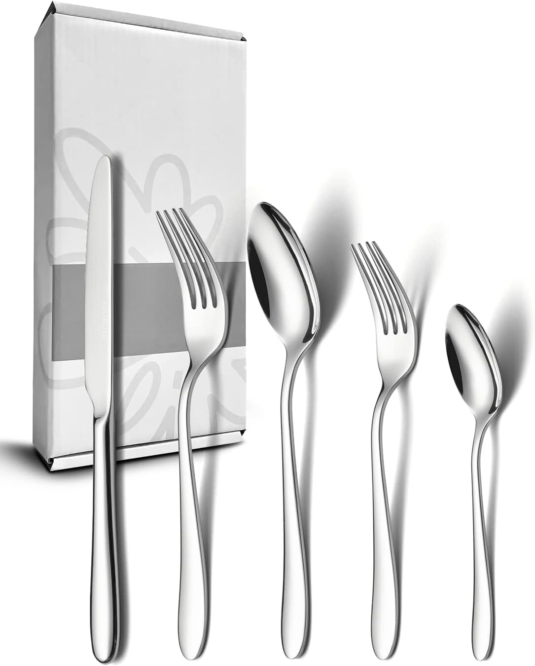 40 Piece 8 Person Silver StainlessSteel Flatware Set withMirror Polished Cutlery