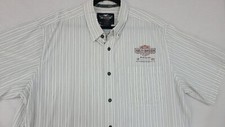 Harley-Davidson Mechanic Shop Button Up Camp Shirt White Striped Men's XL  E1 