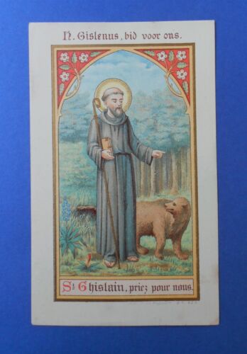 Santino HolyCard Neogotico St Augustin San Ghislano Gislenus Ghislain Abate - Afbeelding 1 van 2