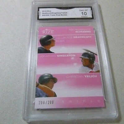 CHRISTIAN YELICH HEATHCOTT SINGLETON 2012 RIZE TOP PINK RC # 200/200 GRADED 10