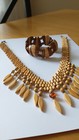 VINTAGE Jewelry Set Fashionable Wood Amber Necklace & Wood Elastic Bracelet — photo 9