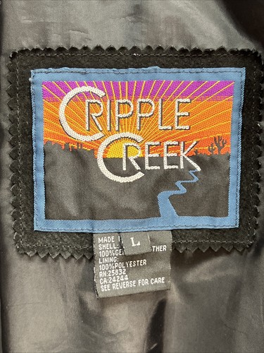 Cripple Creek Black Suede Leather Fringe Women's L Large Lined Jacket - Picture 6 of 9