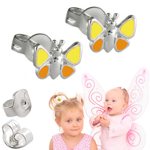 MäDchen Schmetterling Ohrstecker Gelb Orange Kinder Ohrringe Echt Silber 925 Neu-image