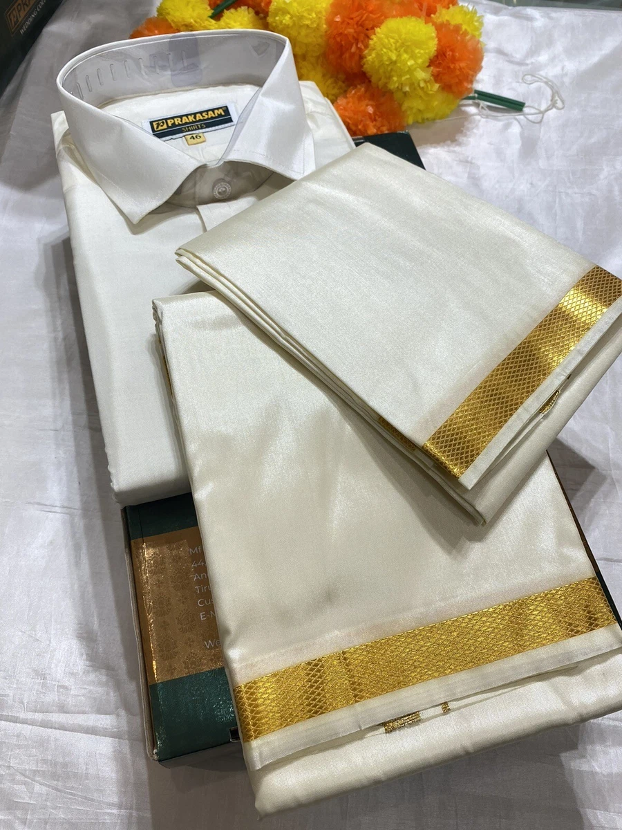 Ethnic Wear Men s Silk Dhoti Shirt And Towel Indian Wedding Party