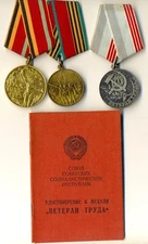 Soviet red Badge banner Medal Documents Labor and 2 medals for Female (1112a)