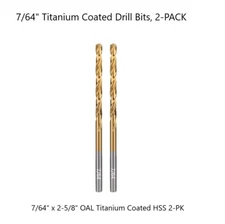 7/64" Drill Bits - 2-PK - Titanium Coated HSS Steel - High-Quality - Ships Free!