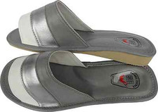 Pantolette - Hausschuhe  Gr.38 -Kunst LEDER weich&leicht - Silber-Grau