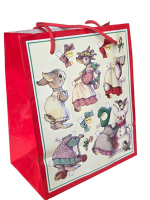 BUNNY & BOBBY HOPPER Paper Doll Gift Bag 8x9x4.5 Shackman 1992, adorable bunnies
