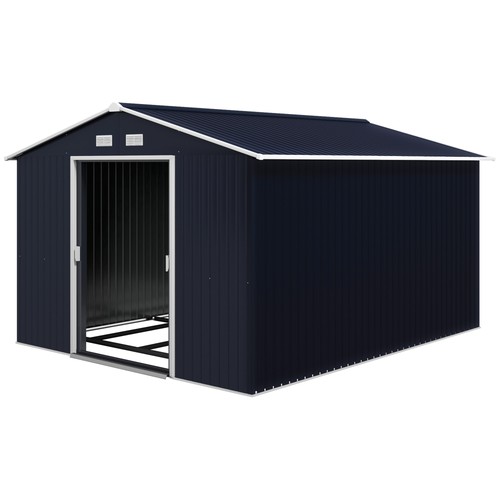 11' x 9' Steel Outdoor Utility Storage Tool Shed Kit for Backyard Garden Grey
