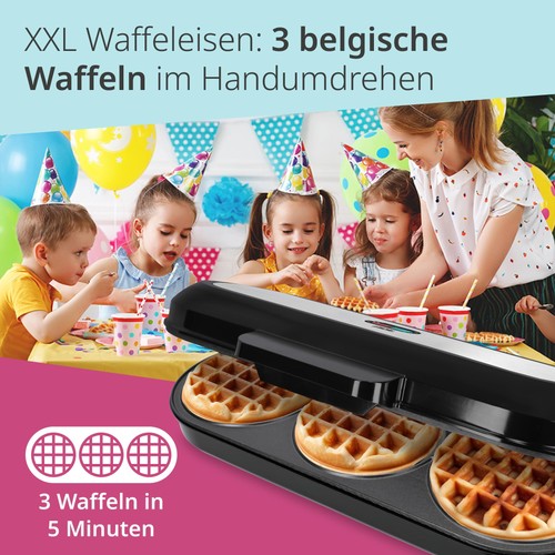 XXL Waffle Maker Belgian Waffle | Holds 3 Round Waffles Simultaneously | 1,200 W... - Picture 2 of 7