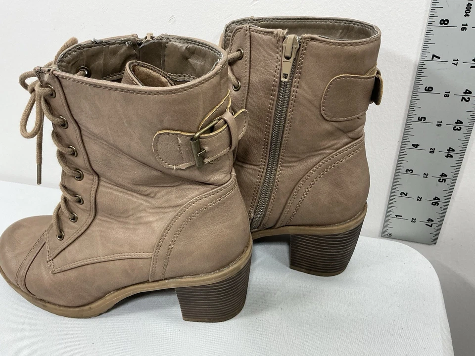 Botas de combate al tobillo Wild Diva para mujer 6,5 marrón con cordones cremallera tacón bloque Foto 4 de 4