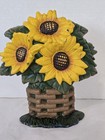Vintage Cast Iron Door Stop Stopper  Sunflowers In Basket