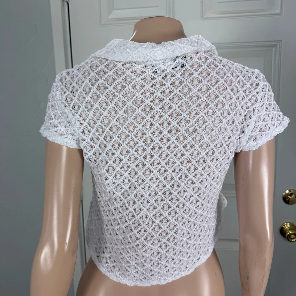 Vintage Y2K Necessary Objects Women's Top Large Cotton Baby Open Knit Crop E18 - Image 4 of 4