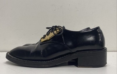 Sandro Black Leather Gold Metal Plate Lace Up Derby Shoes Size EU 36