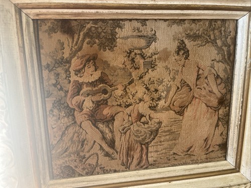 Vintage/Antique Tapestry Framed In Ornate Gilded White Wood Frame Set Of 2