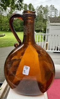Awesome Amber Applied Handle Flattened Chestnut Flask Open Pontiled Fine Shape!!
