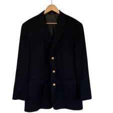 Brooks Brothers Mens VTG Black Blazer Gold Buttons Size 46L 100 Wool Classic