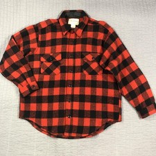 Vintage Melton Shirt Mens Large Buffalo Plaid Wool USA Outdoor Workwear 90s