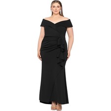 Xscape Black Off Shoulder Ruffle Long Formal Gown Dress Size 22