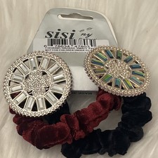 Hair Ties Scrunchie Velvet Rhinestones Heart Accessory Black And Purple New