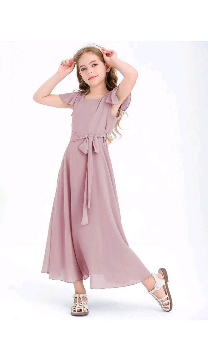 princess polly baby blue dress Kids Junior Bridesmaid Dresses Chiffon Flower Girl Dress for Teen Girl Long  P