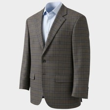 OAK HILL Men's Blazer Sport Coat Two Button Suit Jacket 50/52L Gray/Blue Plaid