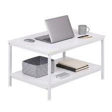 Modern 2-Tier Rectangular Coffee Table w/ Metal Frame  Open Storage Shelf White