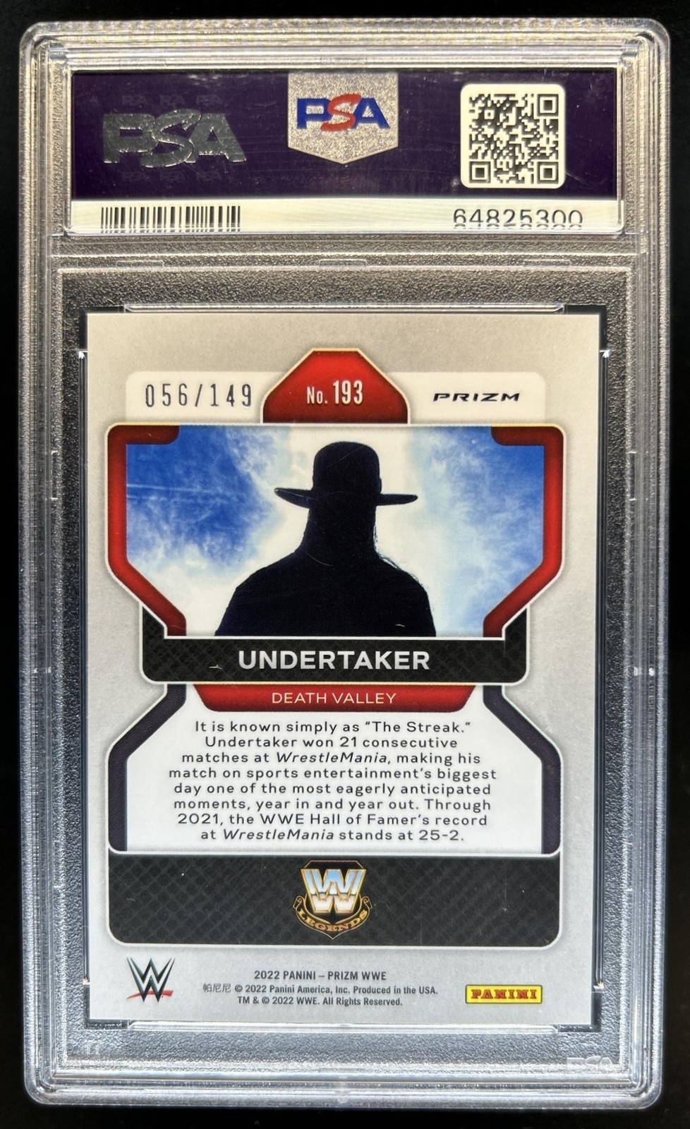 2022 Panini Prizm WWE Undertaker Purple #/149 PSA 9 view 2