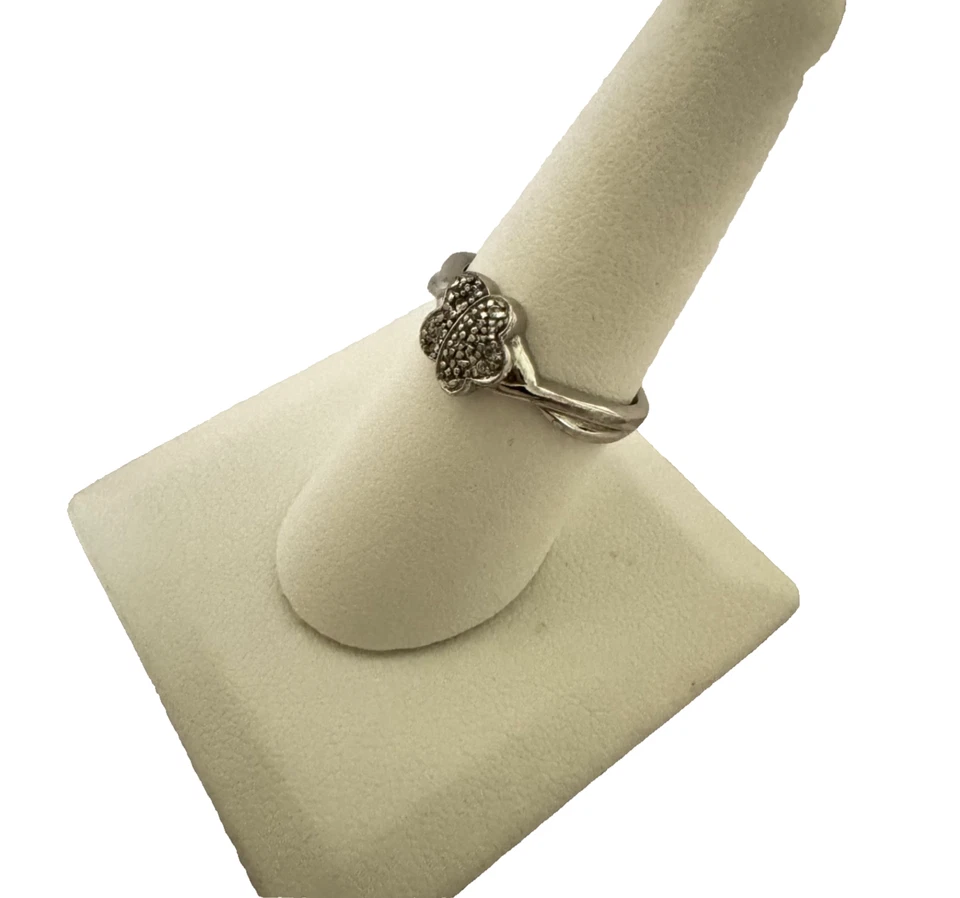 Vintage Flower Cluster Ring CZ Cubic Zirconia 925 Sterling Silver Twisted Band - Image 3 of 4