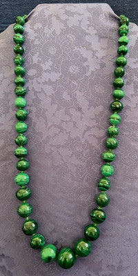 Natural Malachite Necklace 22 Inches Round Beads Screw Clasp
