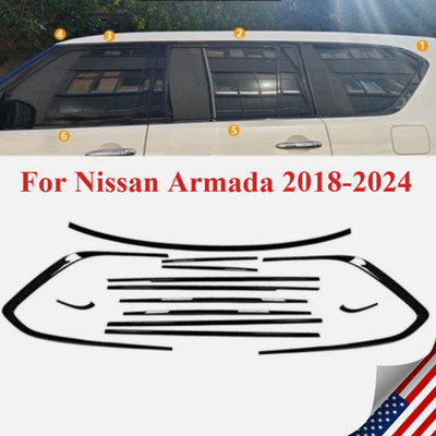 Gloss Black Window Molding Trim Frame Strips For Nissan Armada 2018-2024 13pcs 