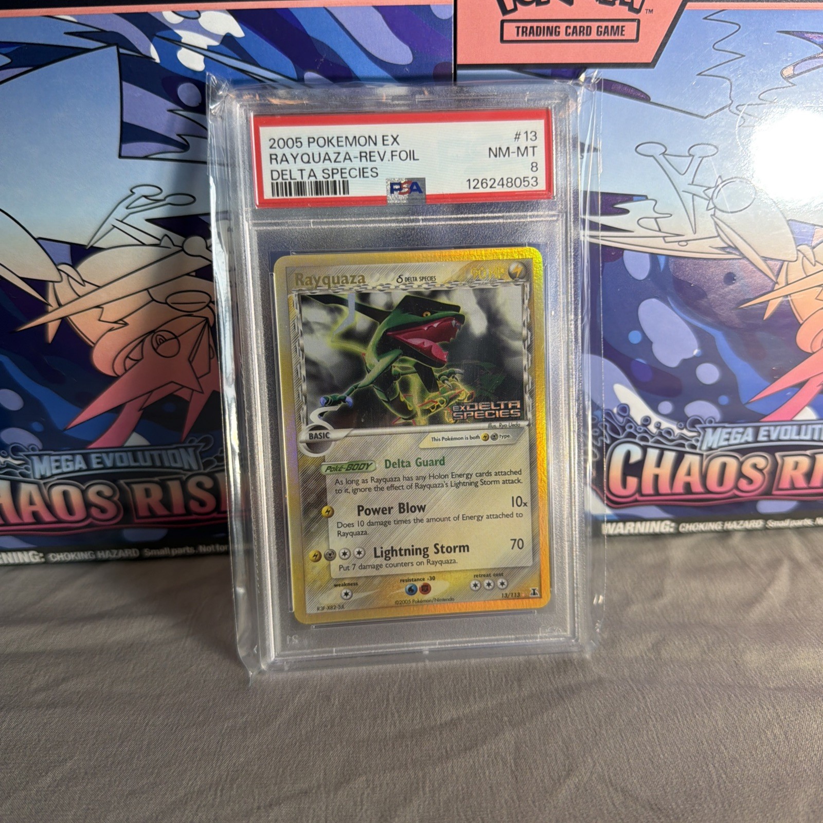 2005 POKEMON EX DELTA SPECIES #13 RAYQUAZA-REVERSE FOIL PSA 8