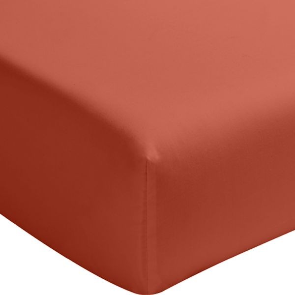 Drap housse 180x200 cm en percale de coton lavé coloris Terre de Sienne