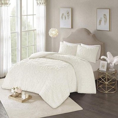 Madison Park Duvet Cover Set Laetitia Full/Queen Chenille White NIP