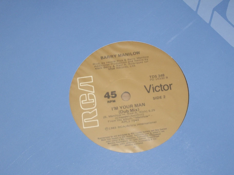 BARRY MANILOW *OZ 12'' MAXI SINGLE ' I'M YOUR MAN ' 1985 VGC+ - Image 2 of 2