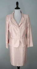 Le Suit Pink 2 Pc 3 Button Collared Career Business Skirt Suit Size 10