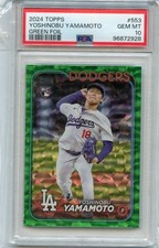 2024 TOPPS #553 YOSHINOBU YAMAMOTO "GREEN FOIL" ROOKIE RC #49/499 - PSA 10 (928)