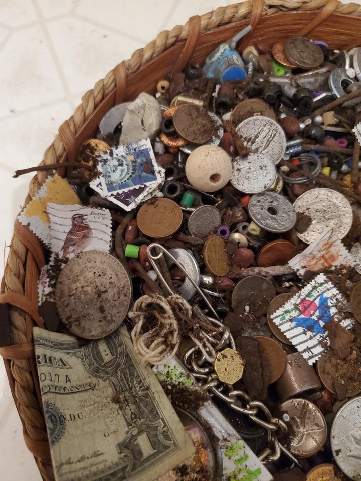 Vintage OLD junk drawer lot COINS Miscellaneous,TRASH,GOLD,SILVER,TOYS